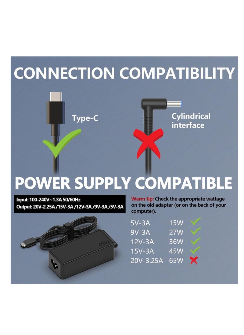 ماركة غير محددة 45 واط USB C Chromebook شحن سريع كابل إمداد الطاقة محول متوافق على نطاق واسع مع الأجهزة المتعددة مع واجهة Type-c  - Image 2