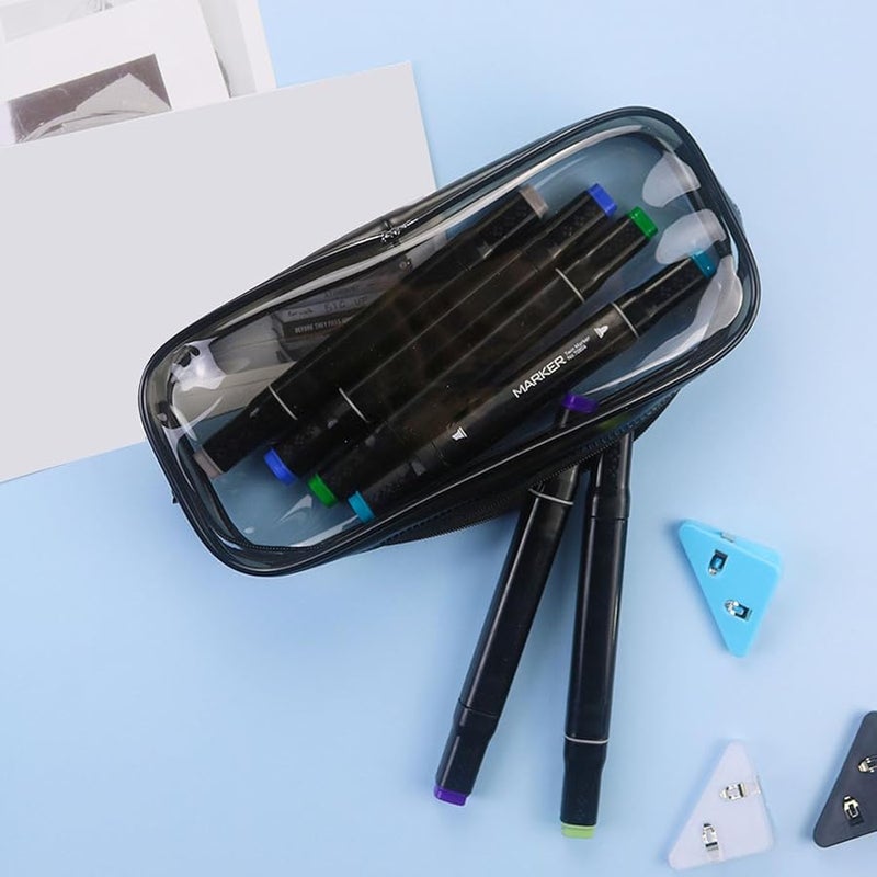 Black PVC Clear Window Pencil Case Waterproof Planner for School Office Supplies - Image 3