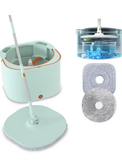 XVersion Spin Mop Bucket with 3 Sections, 360 Degree Rotating, Long Handle, Quick Drying, Wet Room Floor Mop, Microfiber Cloth Double Foam Squeegee for Bathroom, Kitchen, Window, Garage (Green)  - Image 1