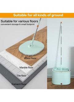XVersion Spin Mop Bucket with 3 Sections, 360 Degree Rotating, Long Handle, Quick Drying, Wet Room Floor Mop, Microfiber Cloth Double Foam Squeegee for Bathroom, Kitchen, Window, Garage (Green)  - Image 3
