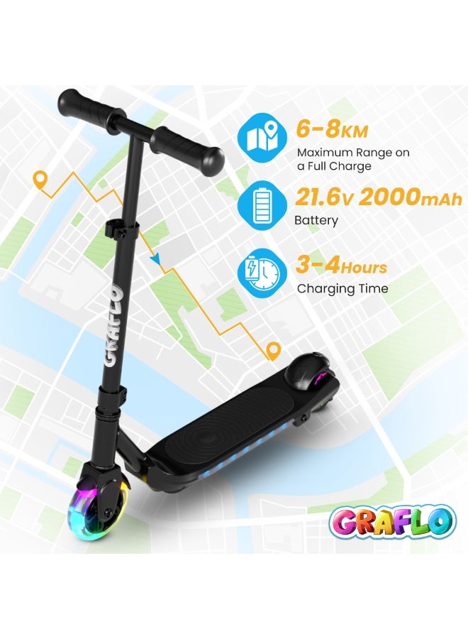 GRAFLO 2 Wheels Electric Scooter for Kids, 60W Motor, 21.6V Lithium Battery, 8KM/H Max Speed, Light-up Wheels, Height-Adjustable Handlebar, Kids Scooter with Flash Wheel & Deck Lights. - Image 3