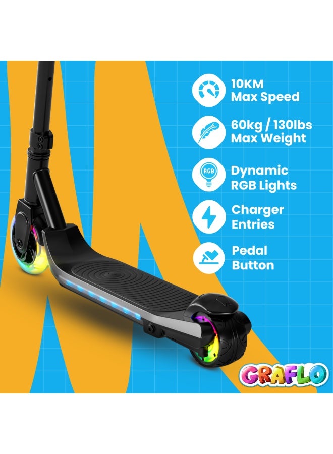 GRAFLO 2 Wheels Electric Scooter for Kids, 60W Motor, 21.6V Lithium Battery, 8KM/H Max Speed, Light-up Wheels, Height-Adjustable Handlebar, Kids Scooter with Flash Wheel & Deck Lights. - Image 4
