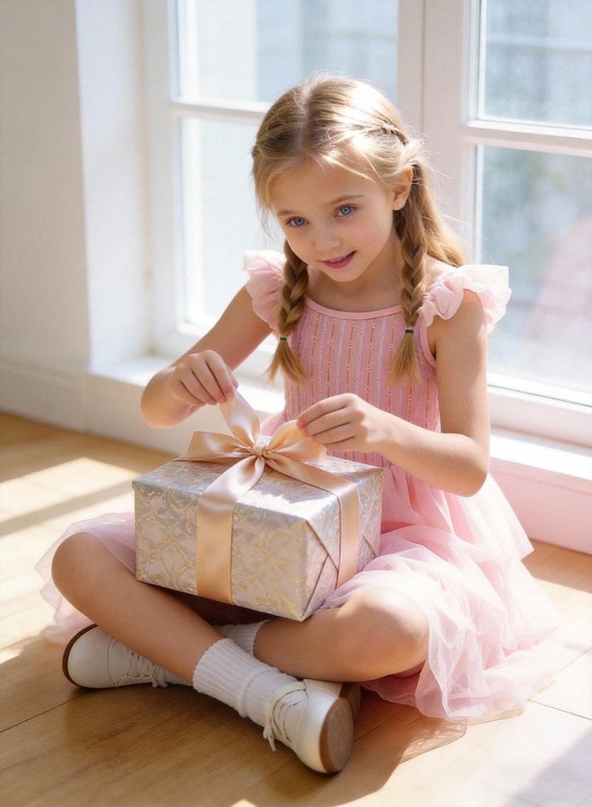 Tutu.kk Toddler Girls Tulle Dress Floral Embroidered Bodice Layered Tutu Dresses with Ruffled Sleeves for Holidays, Birthday & Photo Shoot Pink 3-4T - Image 4