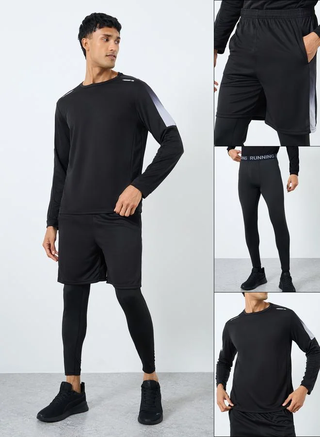 Styli Styli Pack of 3 - Reflective Print T-Shirt, Shorts and Track Pants