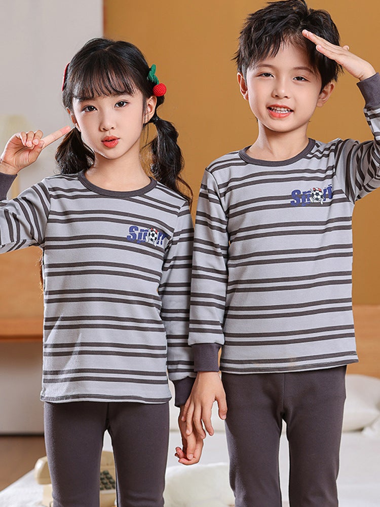 Children'S Pajamas Pure Cotton Boys' Autumn Clothes And Pants Set Girls' Baby Thermal Underwear Toddler Base Cotton Sweater - Image 5