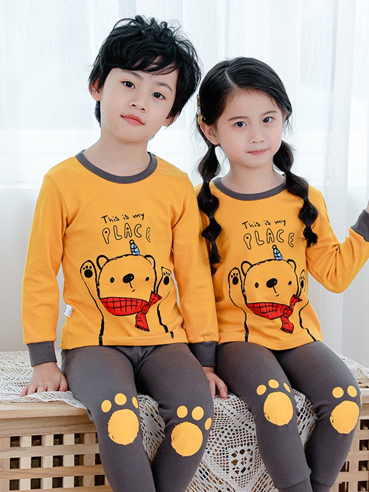 Children'S Pajamas Pure Cotton Boys' Autumn Clothes And Pants Set Girls' Baby Thermal Underwear Toddler Base Cotton Sweater - Image 4