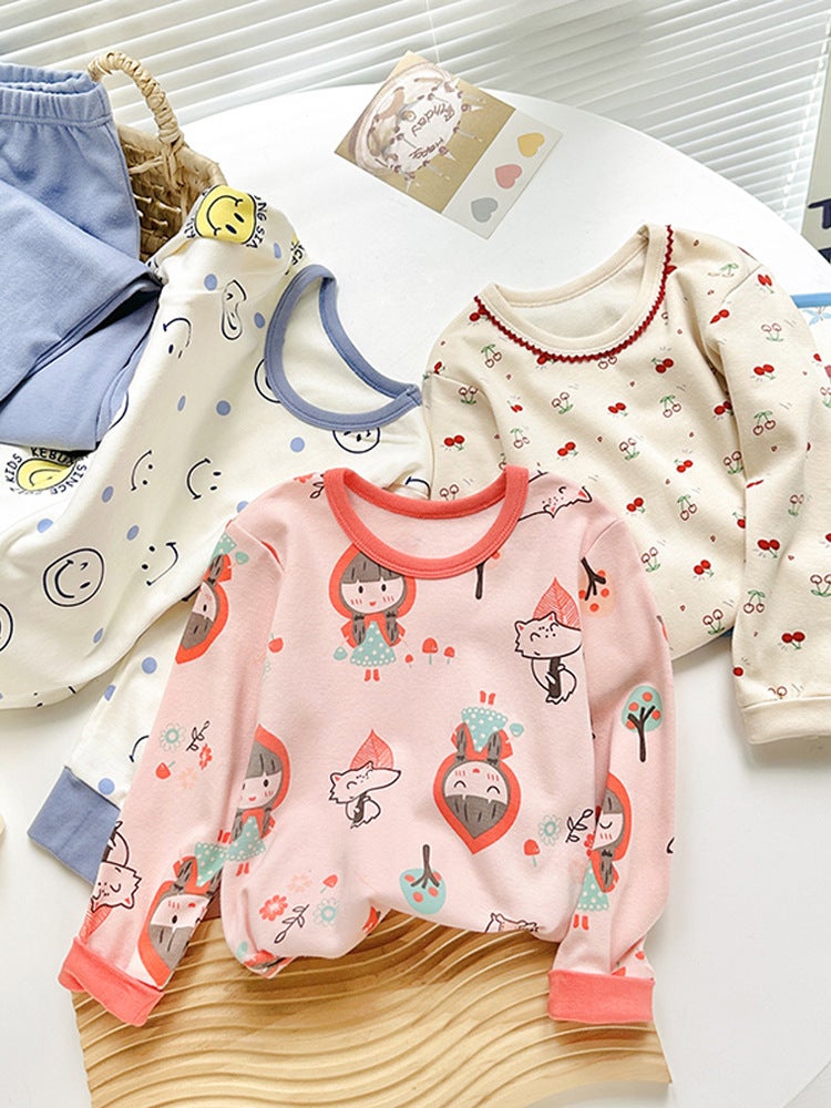 Children'S Pajamas Pure Cotton Boys' Autumn Clothes And Pants Set Girls' Baby Thermal Underwear Toddler Base Cotton Sweater - Image 3