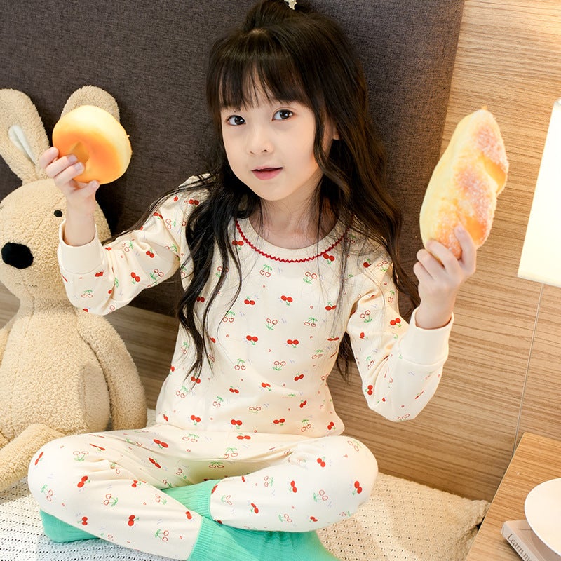 Children'S Pajamas Pure Cotton Boys' Autumn Clothes And Pants Set Girls' Baby Thermal Underwear Toddler Base Cotton Sweater - Image 1