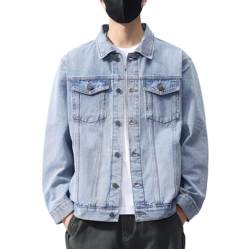Men's Vintage Denim Jacket - Slim Fit, Color-Block, Long Sleeve, Cotton - Image 5