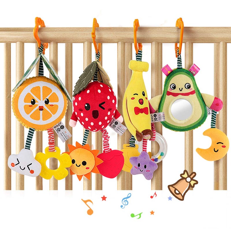 توماما Baby Toys for 3 6 9 12 Months,Hanging Fruit Rattles Avocado,Banana,Orange and Strawberry,Stroller Mobile Toys,Plush Soft Rattles for Boys,Girls  Gifts,4 Pack - Image 1