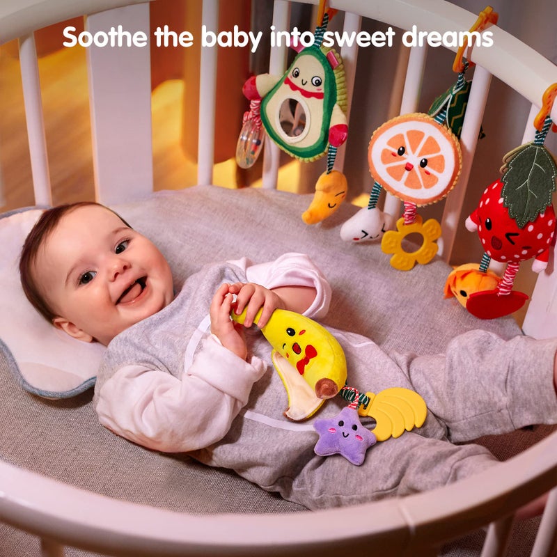 توماما Baby Toys for 3 6 9 12 Months,Hanging Fruit Rattles Avocado,Banana,Orange and Strawberry,Stroller Mobile Toys,Plush Soft Rattles for Boys,Girls  Gifts,4 Pack - Image 2
