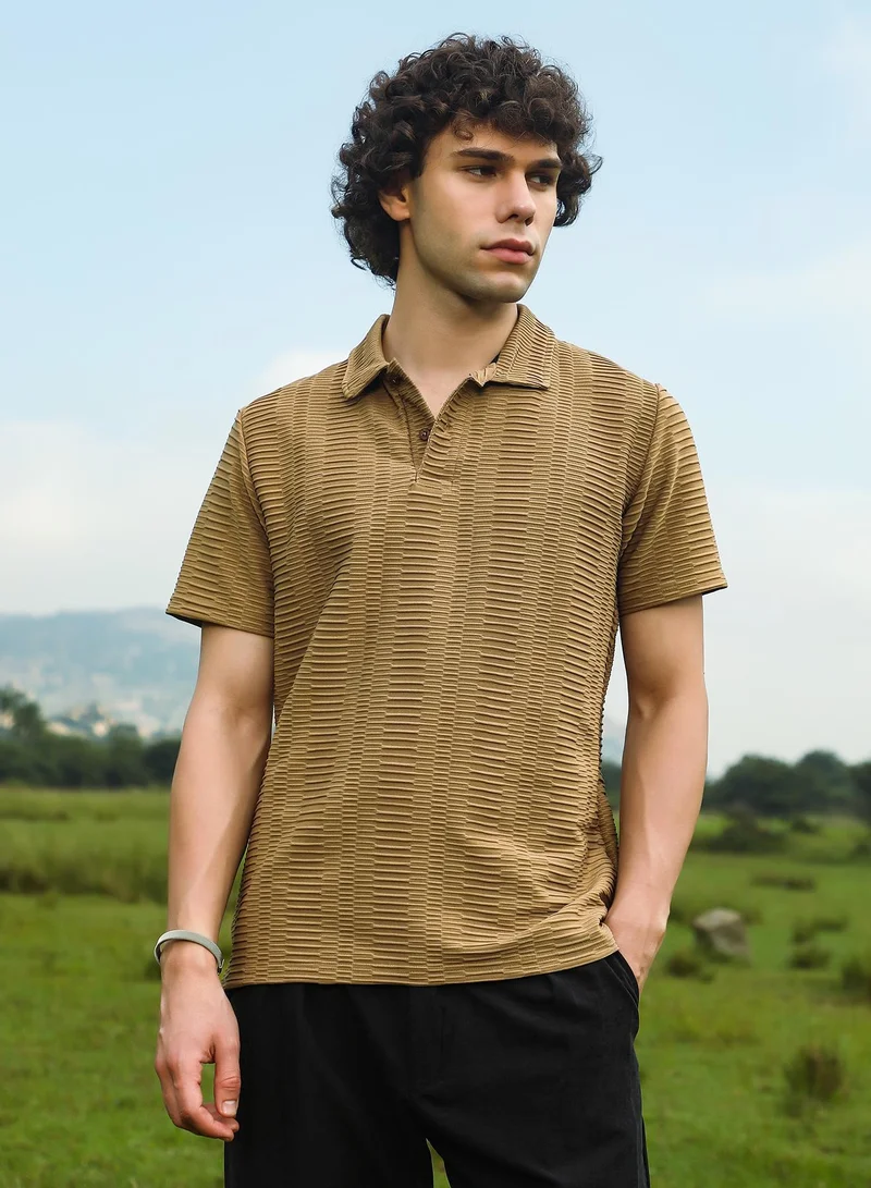 كامبوس سوترا تيشيرت بولو رجالي بني رمادي مطوي