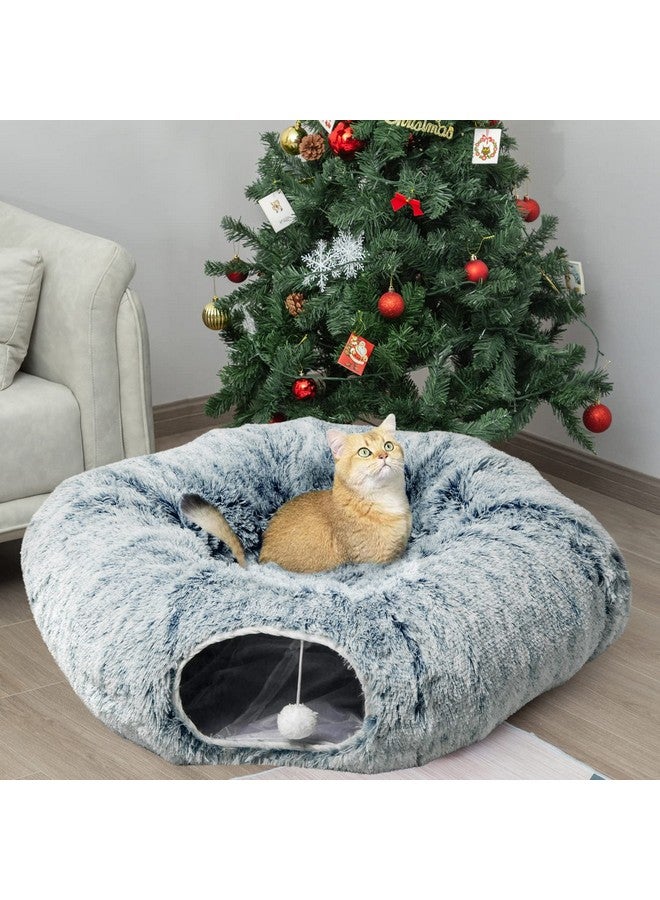 أون سرير نفق للقطط من AUOON مع حصيرة مركزية، ألعاب ملعب أنبوبية كبيرة، مادة قطيفة ناعمة، شكل قمر كامل للقطط الصغيرة والقطط والجرو والأرانب والنمس (رمادي) - Image 1