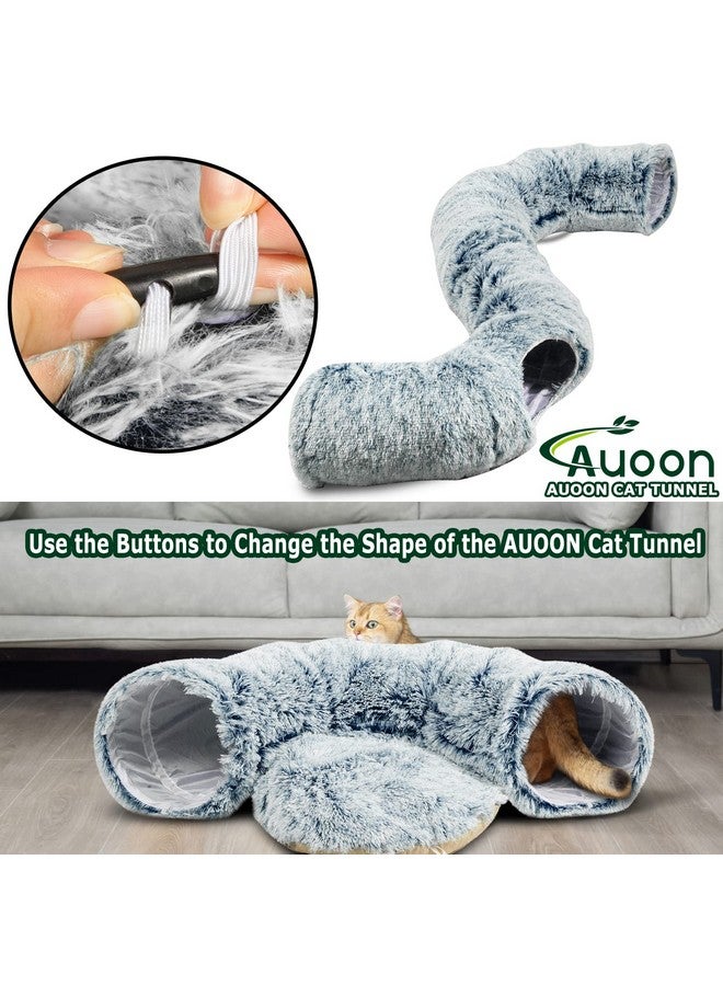 أون سرير نفق للقطط من AUOON مع حصيرة مركزية، ألعاب ملعب أنبوبية كبيرة، مادة قطيفة ناعمة، شكل قمر كامل للقطط الصغيرة والقطط والجرو والأرانب والنمس (رمادي) - Image 2