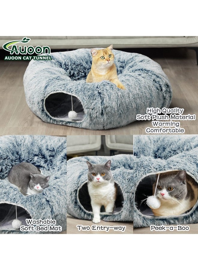 أون سرير نفق للقطط من AUOON مع حصيرة مركزية، ألعاب ملعب أنبوبية كبيرة، مادة قطيفة ناعمة، شكل قمر كامل للقطط الصغيرة والقطط والجرو والأرانب والنمس (رمادي) - Image 4