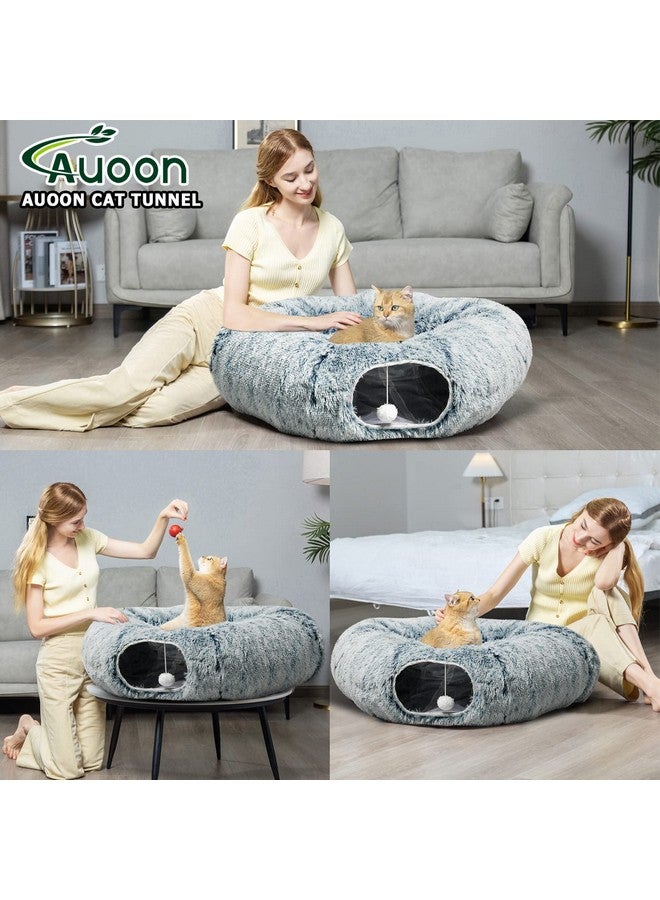 أون سرير نفق للقطط من AUOON مع حصيرة مركزية، ألعاب ملعب أنبوبية كبيرة، مادة قطيفة ناعمة، شكل قمر كامل للقطط الصغيرة والقطط والجرو والأرانب والنمس (رمادي) - Image 3