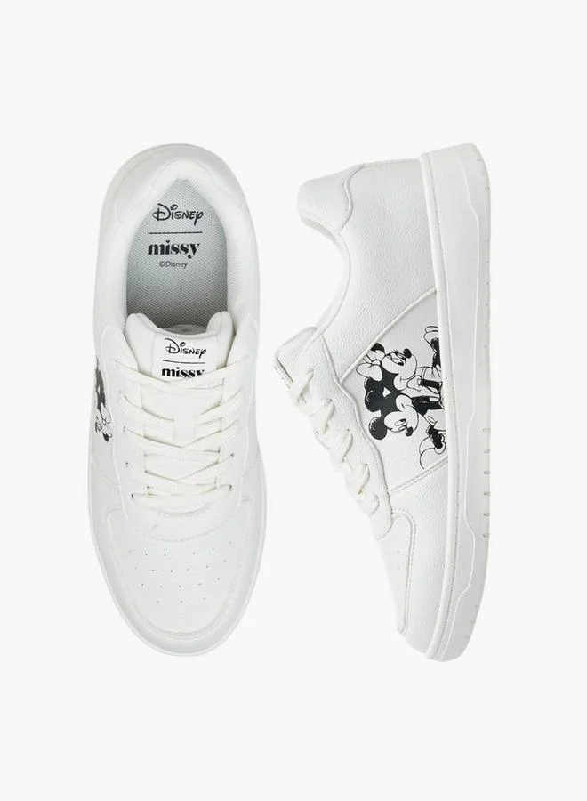 ديزني Mickey And Minnie Mouse Print Lace-Up Sneakers