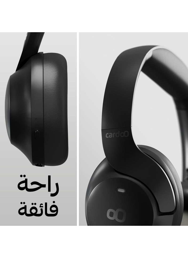 Headphone – Hybrid ANC Bluetooth Headphones with 3D Sound – 4 Mics – 55H Playtime – Fast Charging – Gaming Mode – Smart App – Foldable & Comfortable – Dual Connection – Bluetooth 5.4 - Black