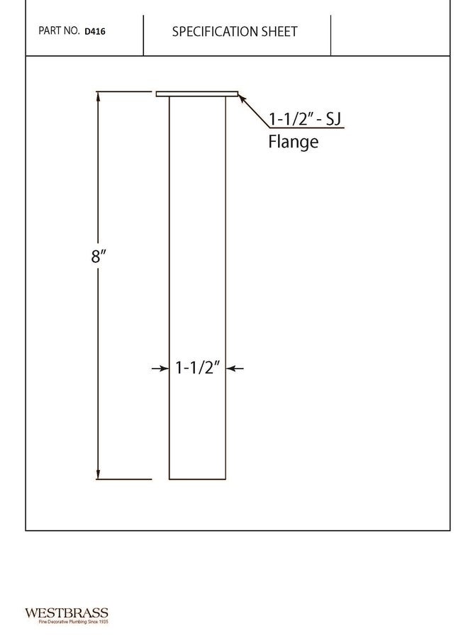 Westbrass D416-26 1-1/2" x 8" Flanged Tailpiece, Polished Chrome - Image 3