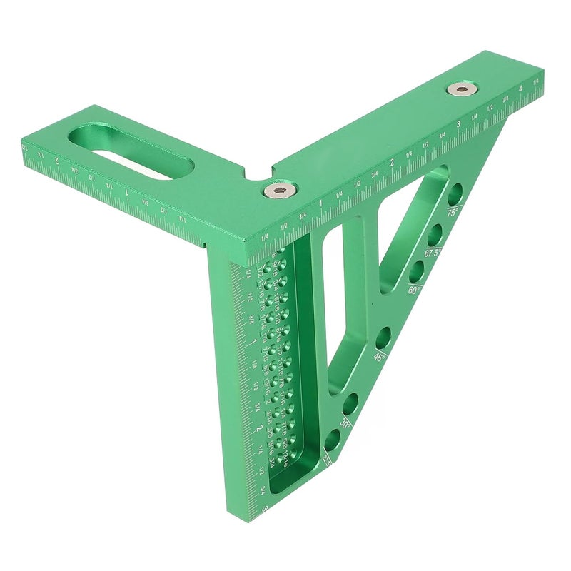 Carpenter Square Ruler with Locating Pin, Aluminum Alloy Measuring Tool, Green - Durable Engraved Inch Scale, Precise Marking for Woodworking and Crafts - Image 2