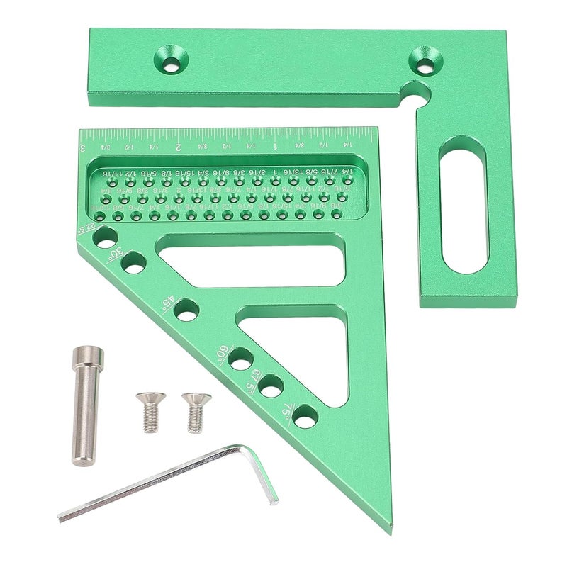 Carpenter Square Ruler with Locating Pin, Aluminum Alloy Measuring Tool, Green - Durable Engraved Inch Scale, Precise Marking for Woodworking and Crafts - Image 1