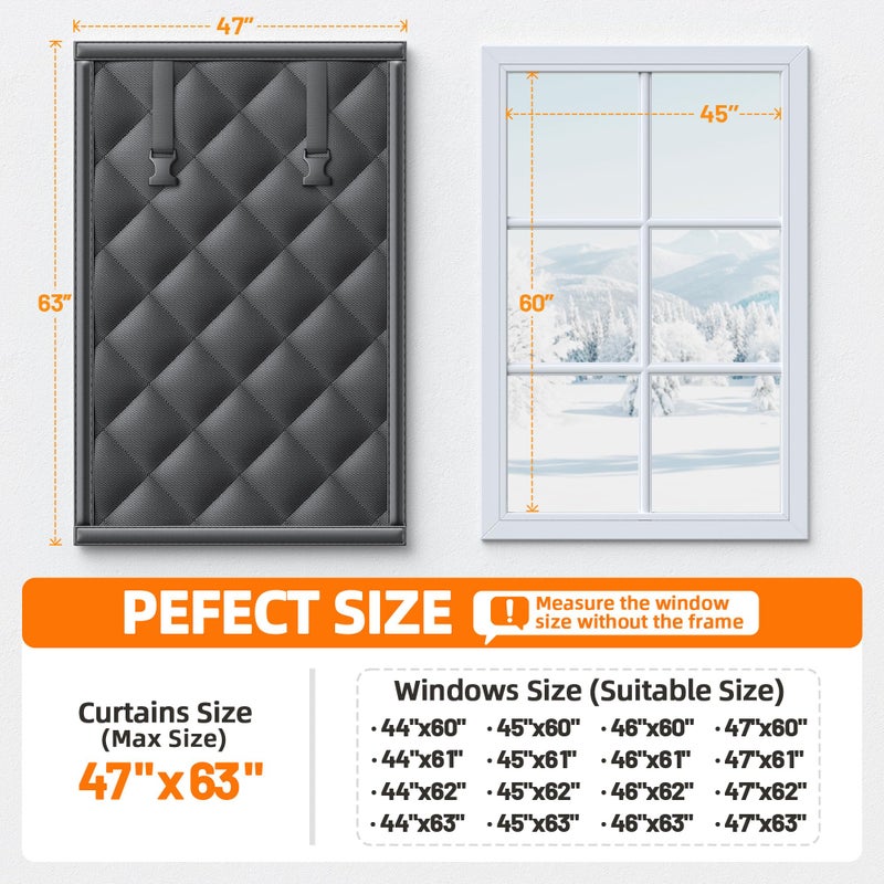 Tlany Window Insulation Kit for Winter 47"x63" Cold Weather Thermal Curtain with Heavy Cotton, Insulated Window Cover for Winter & Windows Draft Blocker for Winterizing Windows in Home RV Basementâ€“Black - Image 5