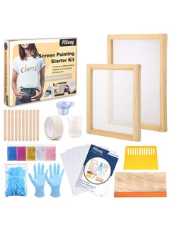 Pllieay 42 Pieces Screen Printing Kit With Instructions, Include 2 Pieces Wood Silk Screen Printing Frames, 5 Colors Fine Glitter, Screen Printing Squeegee, And Waterproof Transparency Films  - Image 1