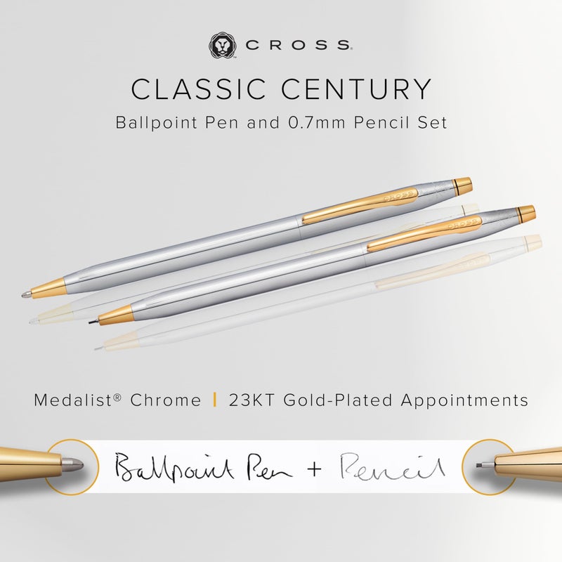 Cross Classic Century Refillable Pen & Pencil Gift Set Presented in a Luxury Gift Box - Medium Point, Black Ink, Medalist - Image 2