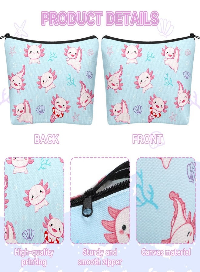SilTriangle 4 Pack Axolotl Cosmetic Bags for Girl Women Axolotl Lover Canvas Makeup Bags with Zipper Travel Toiletry Organizer Pouch for Mexican Salamander Gift for Birthday Christmas Party Favor - Image 3