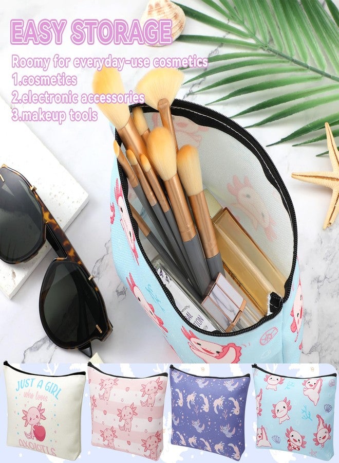 SilTriangle 4 Pack Axolotl Cosmetic Bags for Girl Women Axolotl Lover Canvas Makeup Bags with Zipper Travel Toiletry Organizer Pouch for Mexican Salamander Gift for Birthday Christmas Party Favor - Image 5