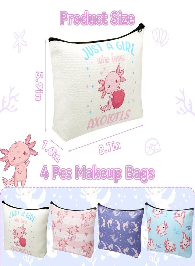 SilTriangle 4 Pack Axolotl Cosmetic Bags for Girl Women Axolotl Lover Canvas Makeup Bags with Zipper Travel Toiletry Organizer Pouch for Mexican Salamander Gift for Birthday Christmas Party Favor - Image 2