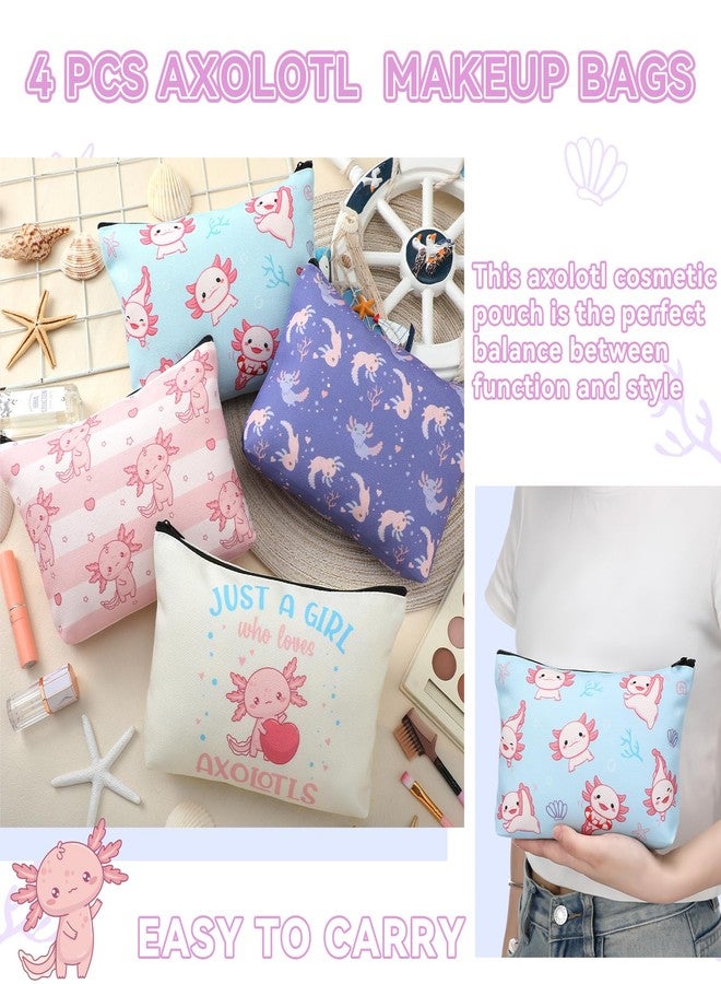 SilTriangle 4 Pack Axolotl Cosmetic Bags for Girl Women Axolotl Lover Canvas Makeup Bags with Zipper Travel Toiletry Organizer Pouch for Mexican Salamander Gift for Birthday Christmas Party Favor - Image 4