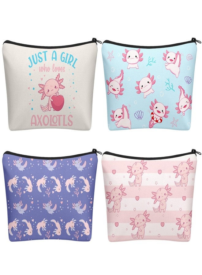 SilTriangle 4 Pack Axolotl Cosmetic Bags for Girl Women Axolotl Lover Canvas Makeup Bags with Zipper Travel Toiletry Organizer Pouch for Mexican Salamander Gift for Birthday Christmas Party Favor - Image 1