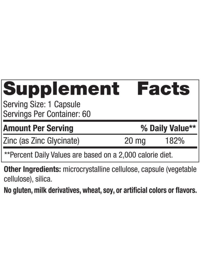 NORDIC NATURALS Zinc Glycinate, Highly Absorbable, Zinc 20 mg - 60 Capsules  - Image 2