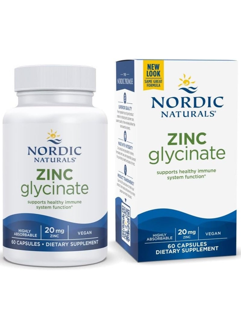 NORDIC NATURALS Zinc Glycinate, Highly Absorbable, Zinc 20 mg - 60 Capsules  - Image 1