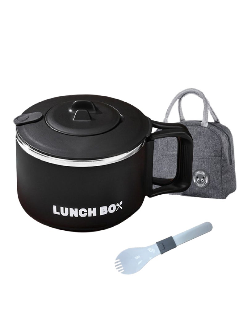TYCOM Stainless Steel Lunch Box for Kid School Insulated Bento Lunch Box Lunch Containers with Lids Foldable Handle Leakproof BFA Free Dishwasher Safe Round Black. - Image 1