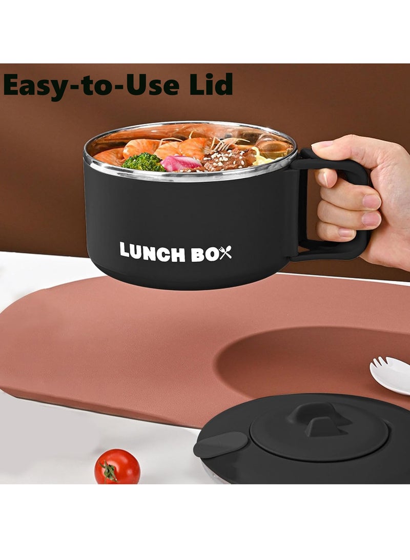 TYCOM Stainless Steel Lunch Box for Kid School Insulated Bento Lunch Box Lunch Containers with Lids Foldable Handle Leakproof BFA Free Dishwasher Safe Round Black. - Image 4