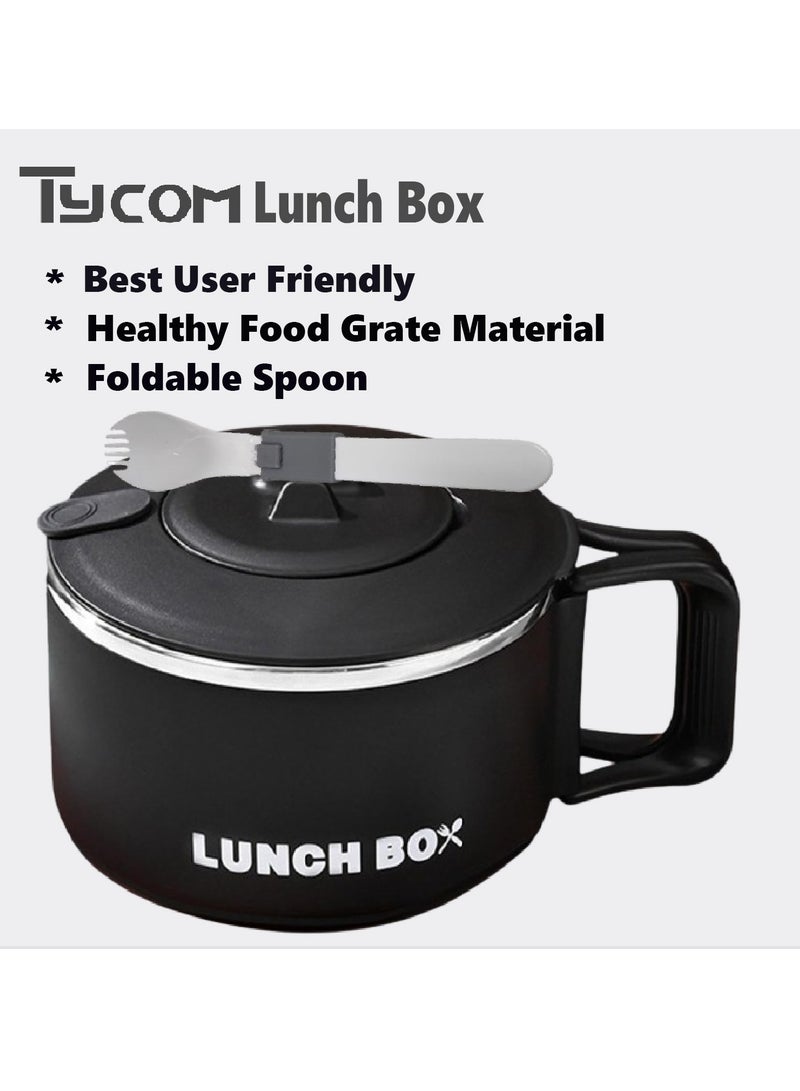 TYCOM Stainless Steel Lunch Box for Kid School Insulated Bento Lunch Box Lunch Containers with Lids Foldable Handle Leakproof BFA Free Dishwasher Safe Round Black. - Image 5