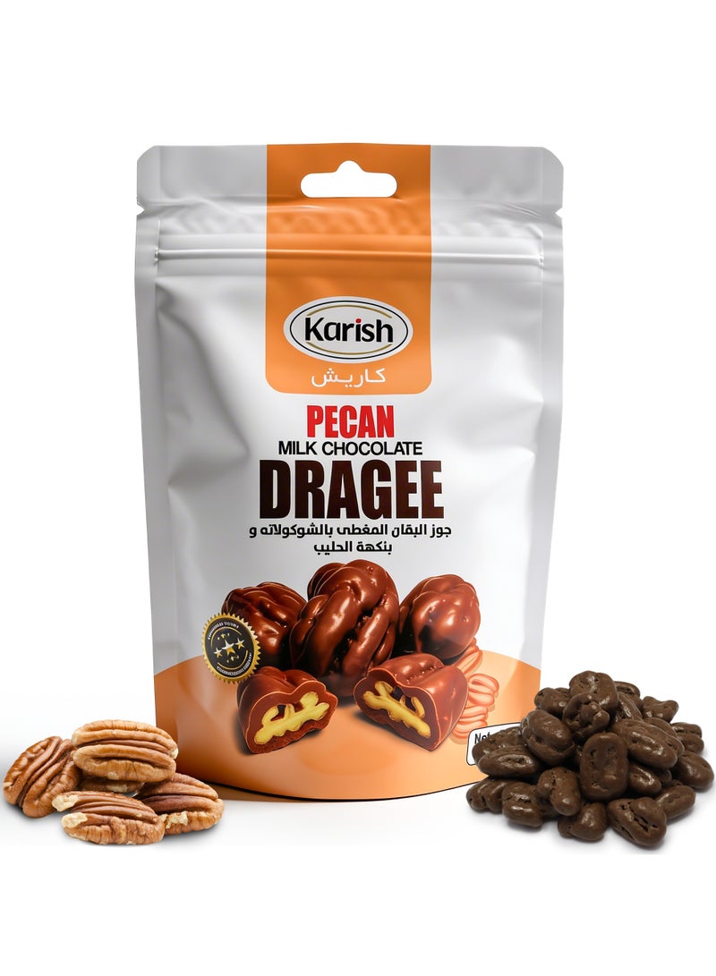 Karish Pecan Milk Chocolate Dragee 50g – Crunchy Sweet Nut Snack – Made in UAE – Premium Pecan Coated in Milk Chocolate
