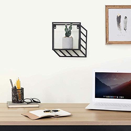 INDIAN DECOR. 43090 Wall-Mounted 8-inch Square Metal Display Shelf, Floating Shelf, Wall Decor Storage Ideas - Black - Image 2