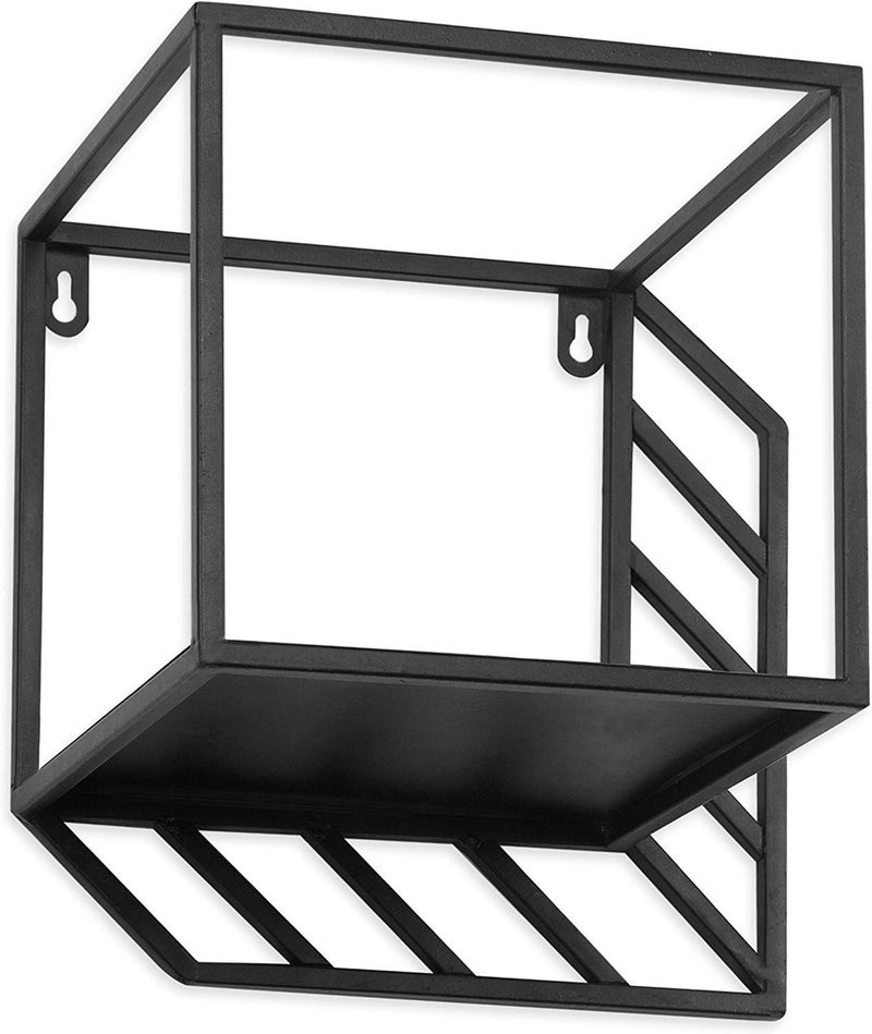 INDIAN DECOR. 43090 Wall-Mounted 8-inch Square Metal Display Shelf, Floating Shelf, Wall Decor Storage Ideas - Black - Image 4
