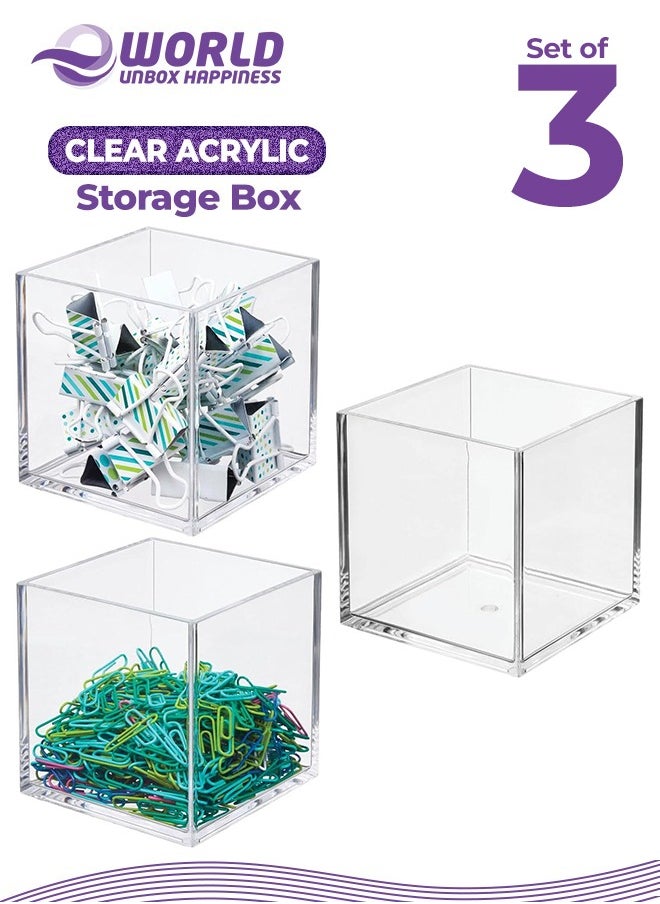 Eworld Set of 3 Clear Stackable Plastic Storage Containers, Perfect for Cabinets, Drawers, Desks, and Workspace Organization, Keep Pens, Pencils, Highlighters, and Notebooks Neatly Sorted.  - Image 1
