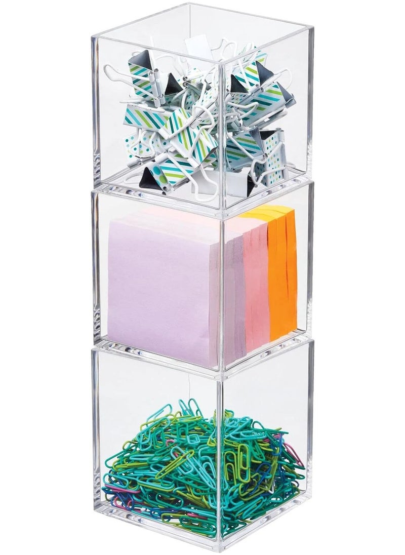 Eworld Set of 3 Clear Stackable Plastic Storage Containers, Perfect for Cabinets, Drawers, Desks, and Workspace Organization, Keep Pens, Pencils, Highlighters, and Notebooks Neatly Sorted.  - Image 5