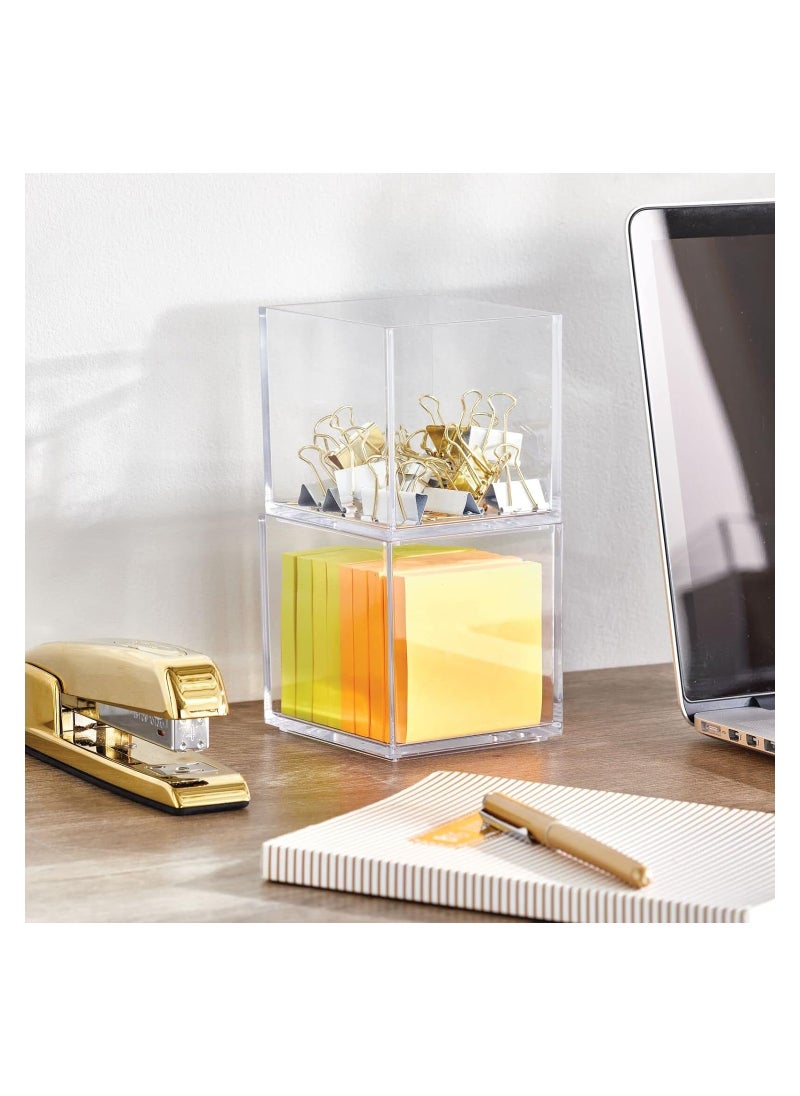 Eworld - Set of 3 Clear Stackable Plastic Storage Containers, Perfect for Cabinets, Drawers, Desks, and Workspace Organization, Keep Pens, Pencils, Highlighters, and Notebooks Neatly Sorted. - Image 1