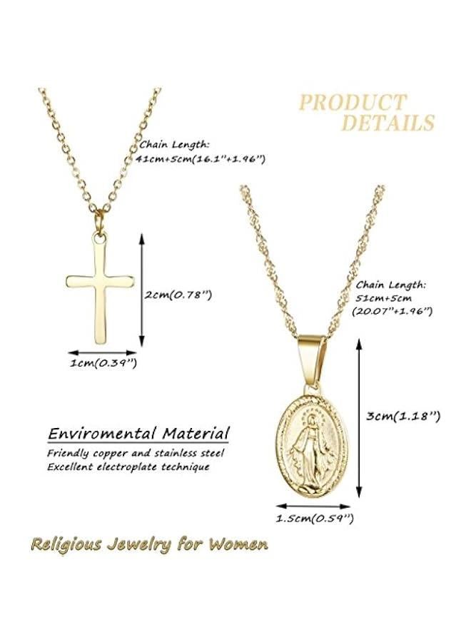 عربست فينريزيو مطلية بالذهب 14 قيراط صليب مجوهرات مسيحية كاثوليكية قلادة العذراء ماري قلادة للنساء مجموعة قلادة متعددة الطبقات - Image 2