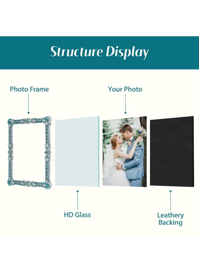 Synovana Romantic Jeweled 4x6 Photo Frame – Silver with Blue Crystal Accents, Ornate Vintage-Style Picture Frame for Tabletop Display Gift - Image 5