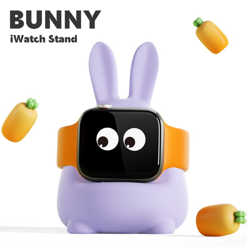 ELETIUO Charger Stand Compatible with Apple Watch Series 49/45/44/42/41/40/38mm (Ultra2/Ultra/9/8/7/6/SE2/SE/5/4,Silicone iWatch Charging Organizer,Supports Night Stand Mode,Purple - Image 2