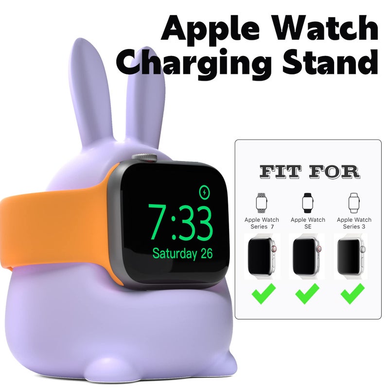 ELETIUO Charger Stand Compatible with Apple Watch Series 49/45/44/42/41/40/38mm (Ultra2/Ultra/9/8/7/6/SE2/SE/5/4,Silicone iWatch Charging Organizer,Supports Night Stand Mode,Purple - Image 3