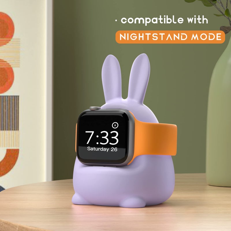 ELETIUO Charger Stand Compatible with Apple Watch Series 49/45/44/42/41/40/38mm (Ultra2/Ultra/9/8/7/6/SE2/SE/5/4,Silicone iWatch Charging Organizer,Supports Night Stand Mode,Purple - Image 5