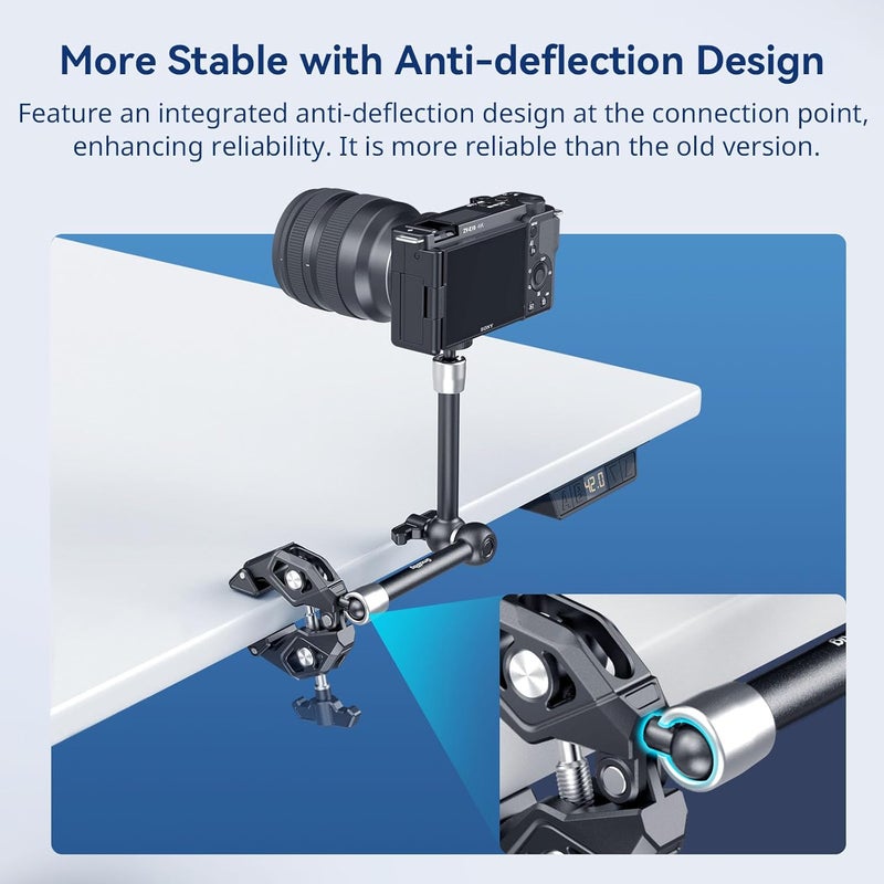SMALLRIG Magic Arm Clamp Kit, Mount Articulating Friction Arm With Super Clamp, 1/4"-20 Screw and Thread Hole for Camera, Light, Monitor, Webcam or Action Camera ≤1.5kg, for Table, Tube 4454 - Image 4